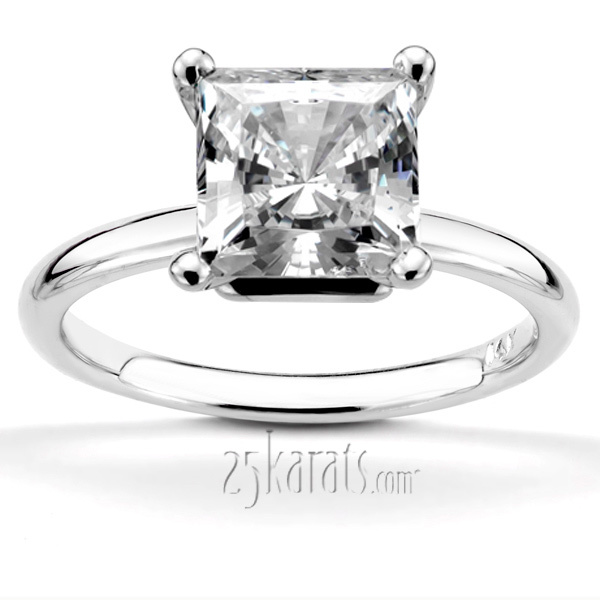 14K gold 6 x 6 mm Moissanite Princess Center Designer 4 Prong Solitaire Engagement Ring - main view