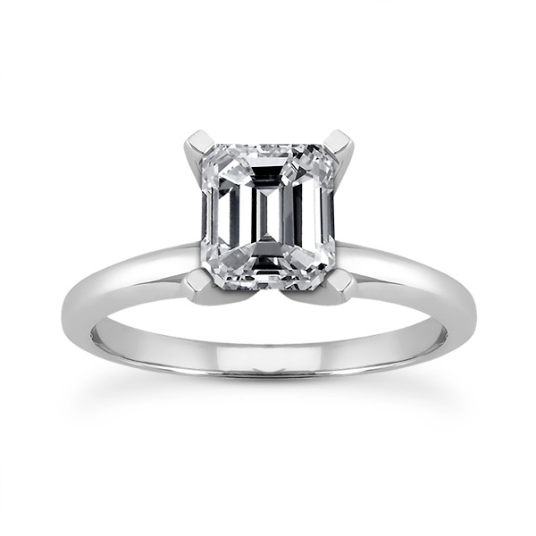 14K gold 6 x 4 mm Moissanite Emerald Cut Solitaire Engagement Ring - main view