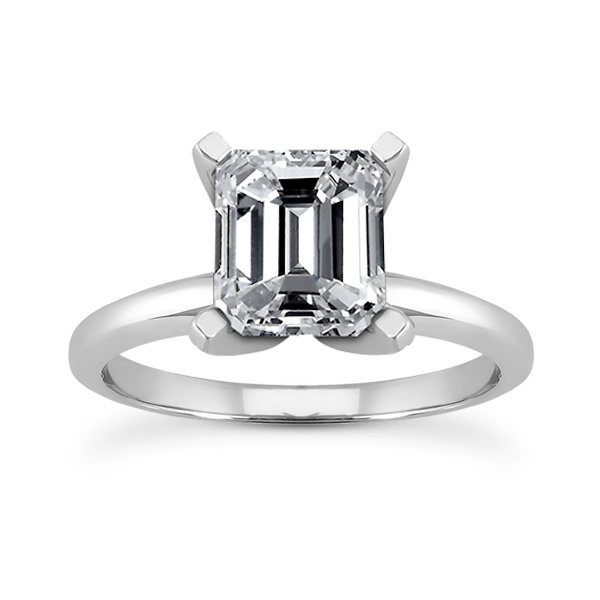 14K gold 7 x 5 mm Moissanite Emerald Cut Solitaire Engagement Ring - main view