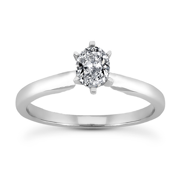 14K gold 6 x 4 mm Moissanite Oval Cut 6-Prong Solitaire Engagement Ring - main view