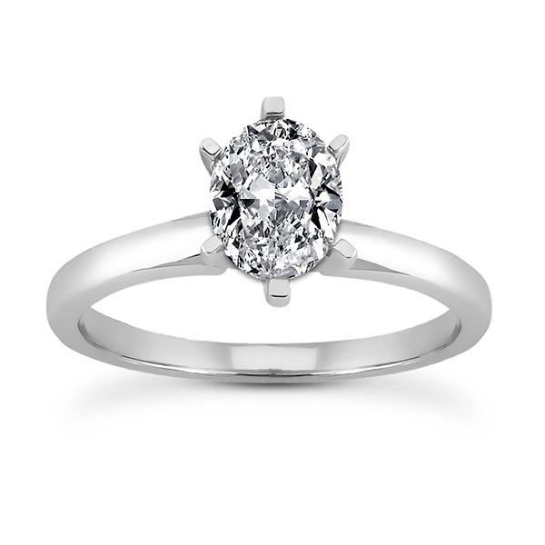 14K gold 8 x 5 mm Moissanite Oval Cut 6-Prong Solitaire Engagement Ring - main view