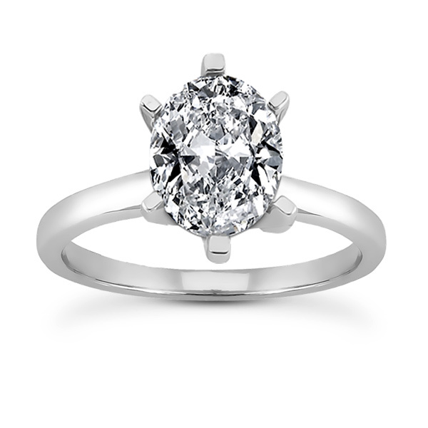 14K gold 8 x 6 mm Moissanite Oval Cut 6-Prong Solitaire Engagement Ring - main view