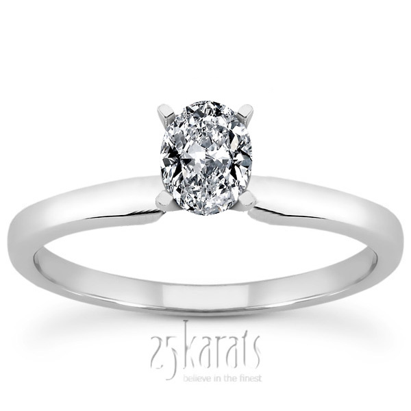 14K gold 6 x 4 mm Moissanite Oval Cut 4-Prong Solitaire Engagement Ring - main view