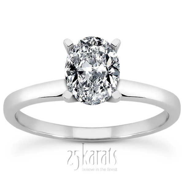 14K gold 8 x 5 mm Moissanite Oval Cut 4-Prong Solitaire Engagement Ring - main view