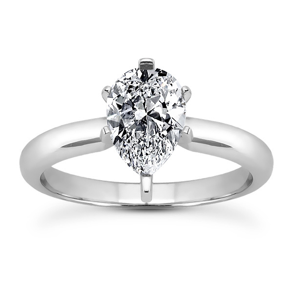 14K gold 9 x 6 mm Moissanite Pear Shape Solitaire Engagement Ring - main view