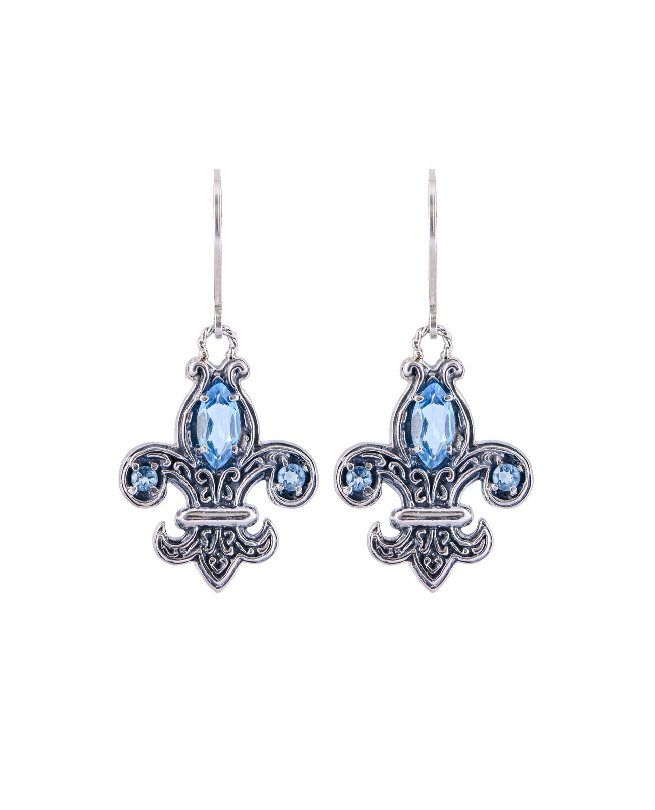 Royal Sterling Silver Golden Blue Topaz Fleur D'Lys Drop Earrings