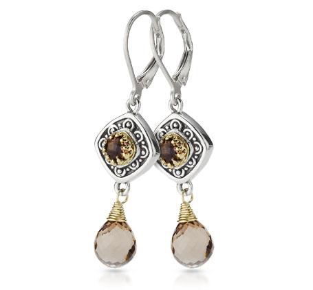 Sterling Silver & 18k Gold Smoky Quartz Drop Earrings