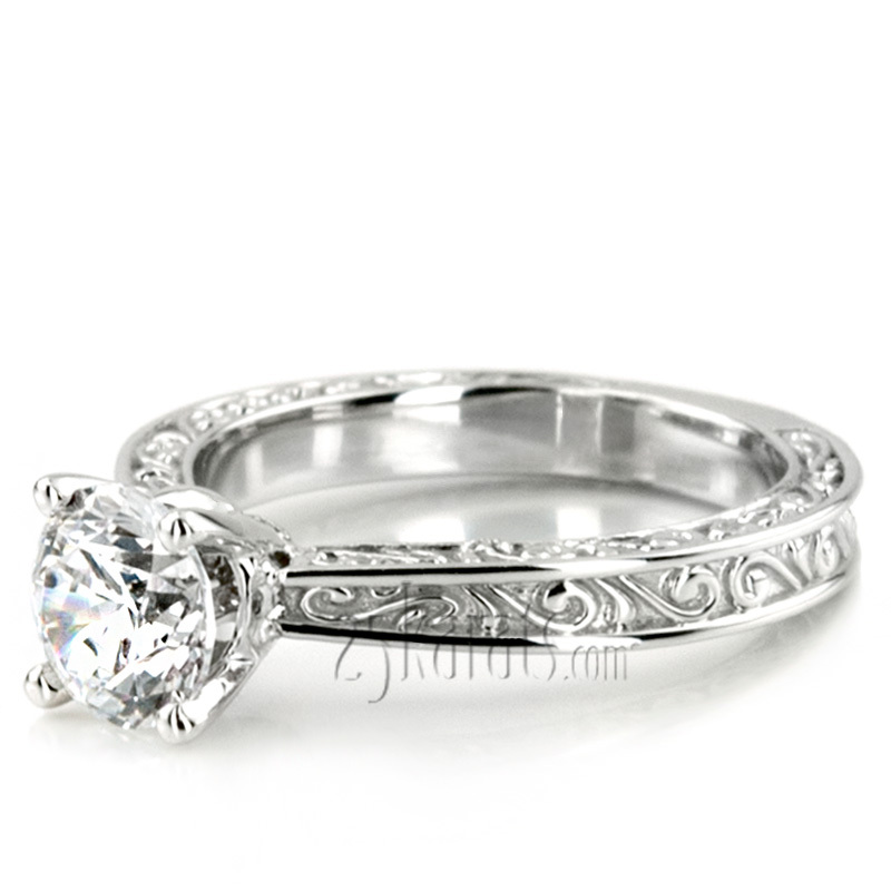 14K gold 5 mm Moissanite Three Sided Scroll Design Solitaire Engagement Ring - alternate view 2