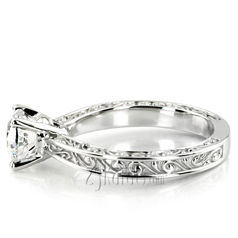 14K gold 5 mm Moissanite Three Sided Scroll Design Solitaire Engagement Ring - alternate view 3