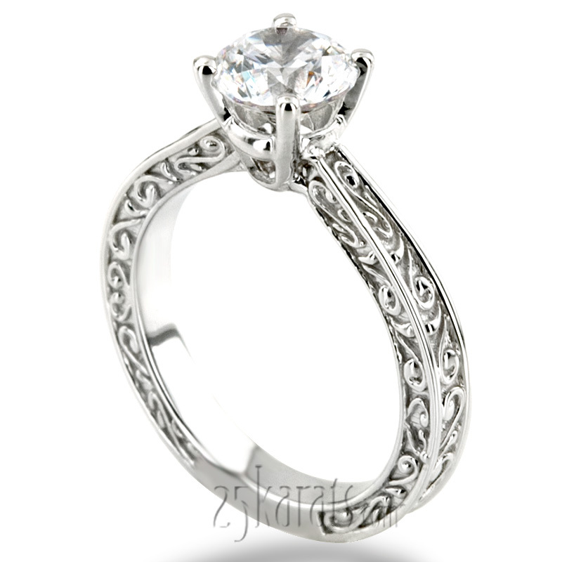 14K gold 5 mm Moissanite Three Sided Scroll Design Solitaire Engagement Ring - alternate view 4