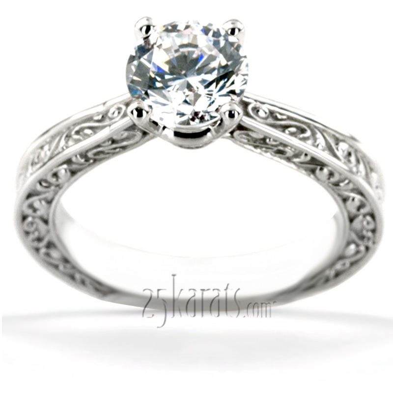14K gold 5 mm Moissanite Three Sided Scroll Design Solitaire Engagement Ring - alternate view 5