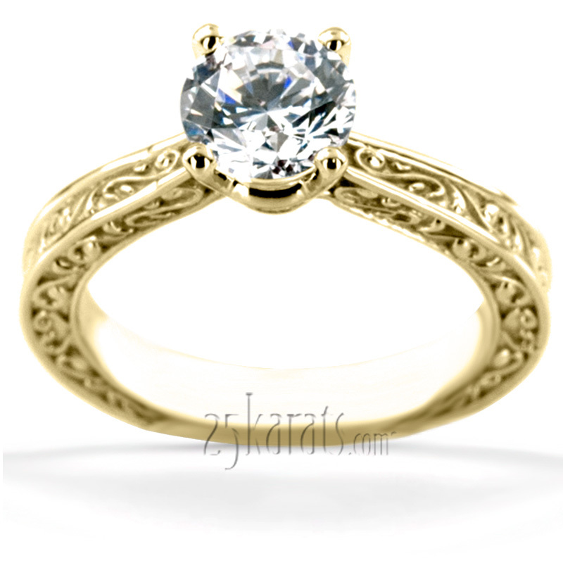 14K gold 5 mm Moissanite Three Sided Scroll Design Solitaire Engagement Ring - alternate view 6