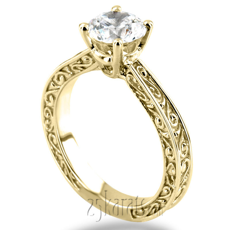 14K gold 5 mm Moissanite Three Sided Scroll Design Solitaire Engagement Ring - alternate view 7