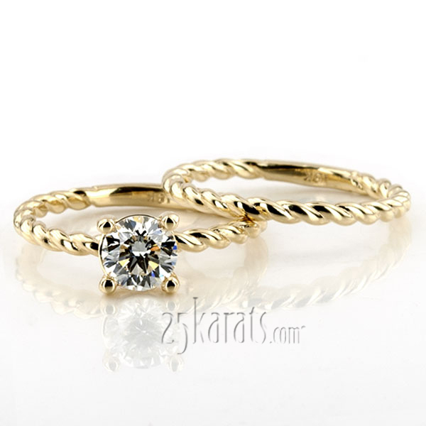 14K gold 6.5 mm Moissanite Wire Shank Contemporary Solitaire Engagement Ring - alternate view 7