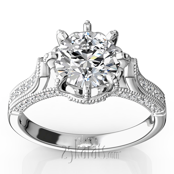 14K gold 6.5 mm Moissanite Antique Crown 8-Prong Diamond Engagement Ring (1/3 ct. tw.) - main view