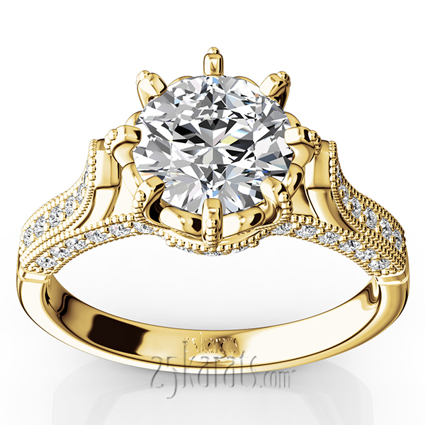 14K gold 6.5 mm Moissanite Antique Crown 8-Prong Diamond Engagement Ring (1/3 ct. tw.) - alternate view 2