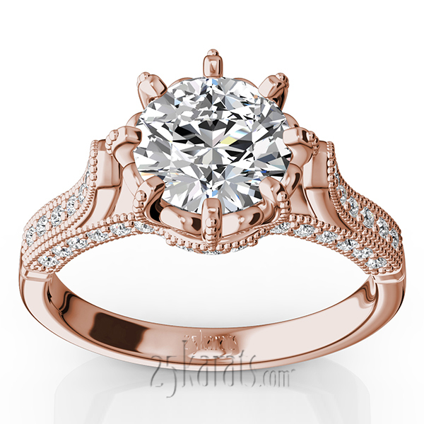 14K gold 6.5 mm Moissanite Antique Crown 8-Prong Diamond Engagement Ring (1/3 ct. tw.) - alternate view 3