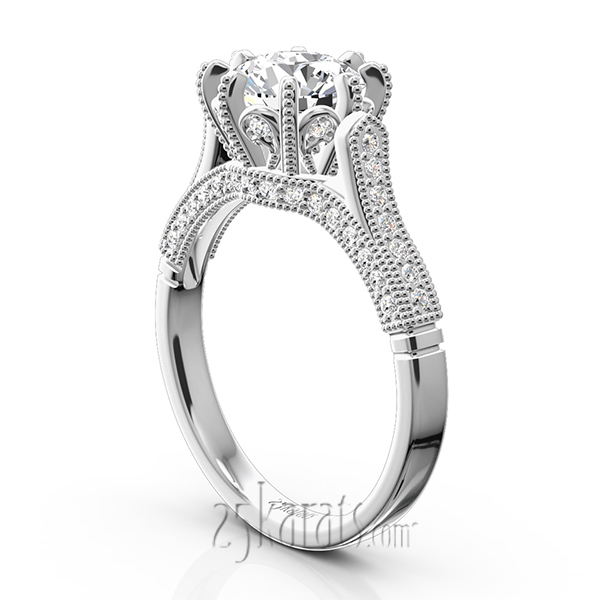 14K gold 6.5 mm Moissanite Antique Crown 8-Prong Diamond Engagement Ring (1/3 ct. tw.) - alternate view 4