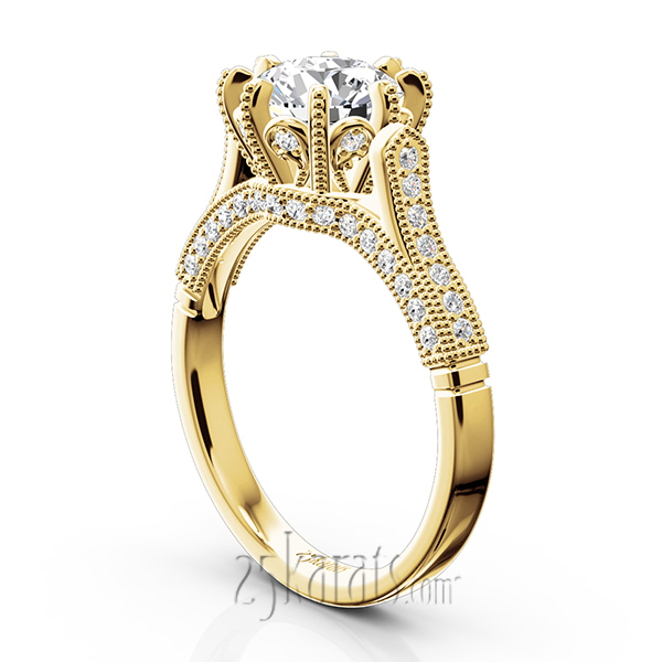 14K gold 6.5 mm Moissanite Antique Crown 8-Prong Diamond Engagement Ring (1/3 ct. tw.) - alternate view 5