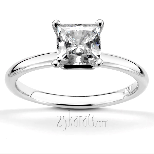 14K gold 4.5 mm Moissanite Princess Center Designer 4 Prong Solitaire Engagement Ring - main view