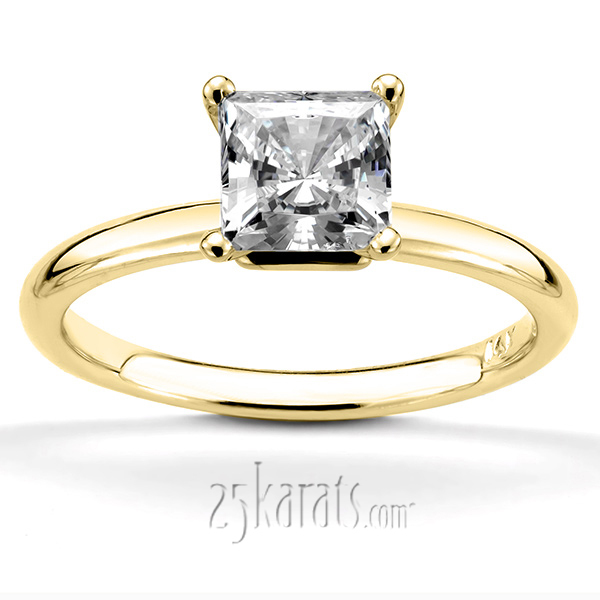 14K gold 4.5 mm Moissanite Princess Center Designer 4 Prong Solitaire Engagement Ring - alternate view 2