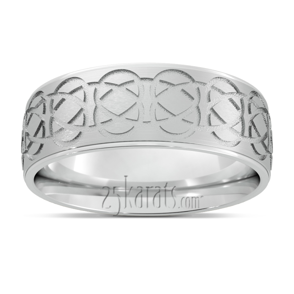 Circular Cut Fancy Carved Wedding Band