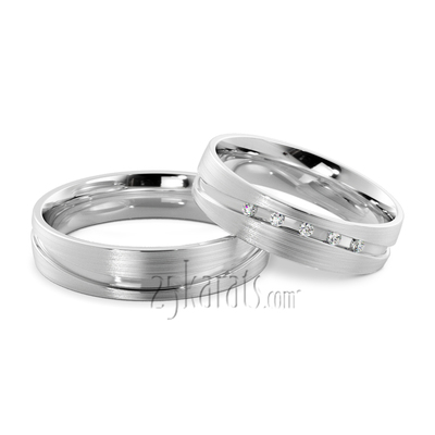 Wave Design Diamond Lightweight Wedding Ring Set