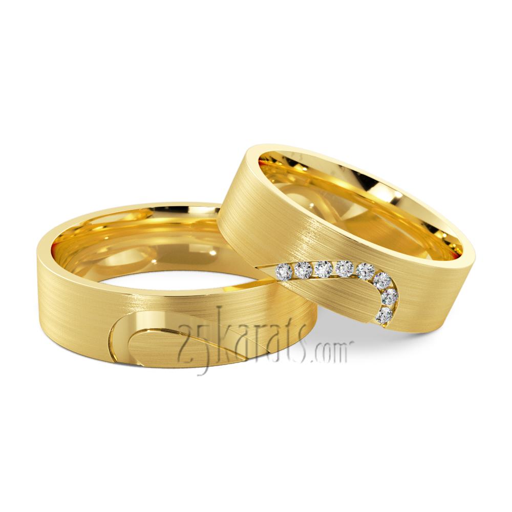 Matching Heart Design Wedding Band Set