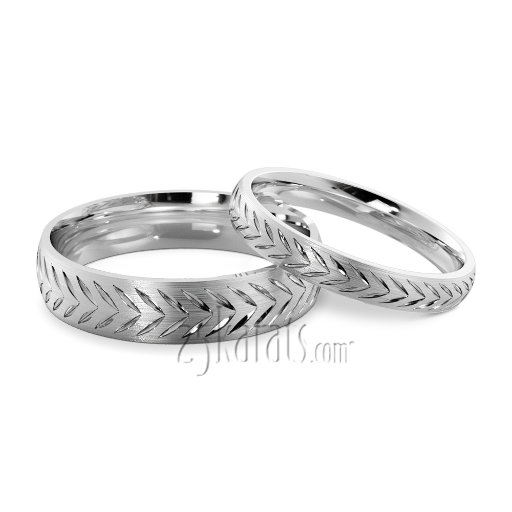 Leaf Motif Antique Matching Wedding Rings