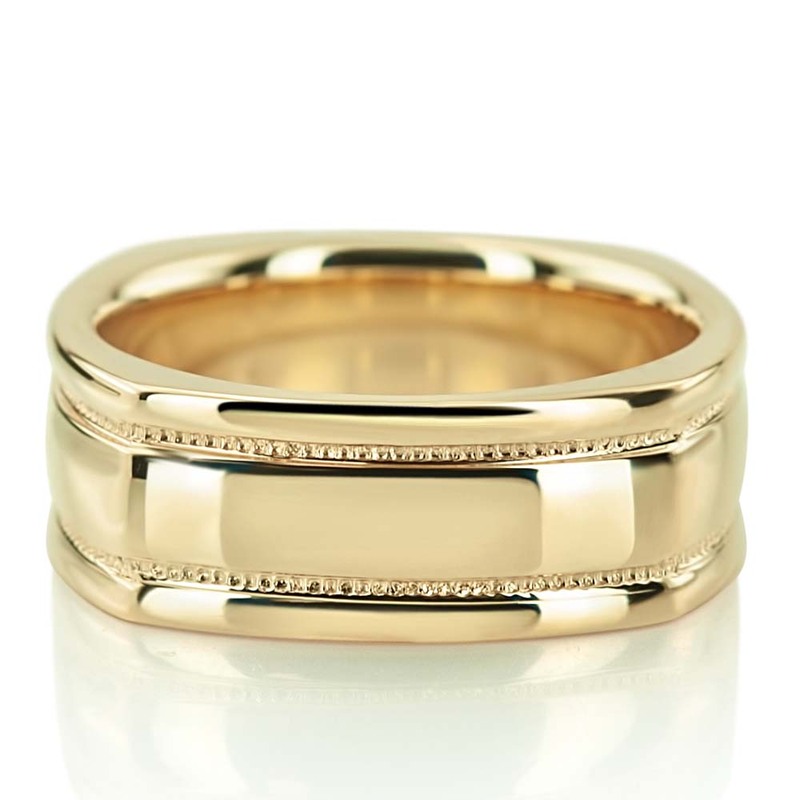 14K yellow gold 7mm. high polish basic-carved-square-wedding-band - main view