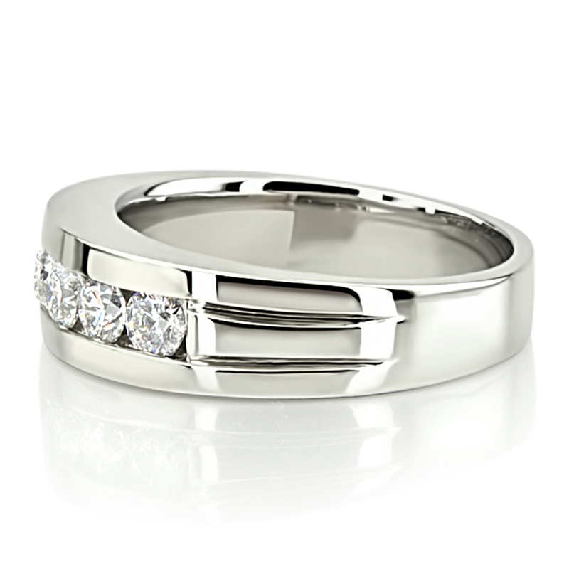 14K white gold 1.50 ct. tw. Round Cut Channel Set Diamond Men's Ring - alternate view 5