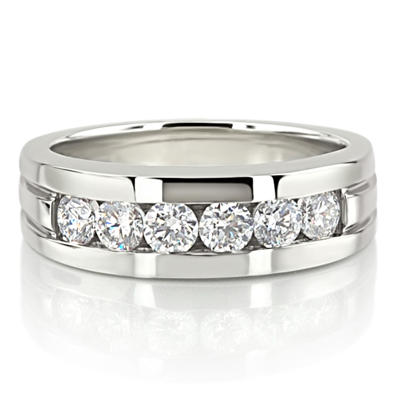 14K white gold 1.50 ct. tw. Round Cut Channel Set Diamond Men's Ring - alternate view 6