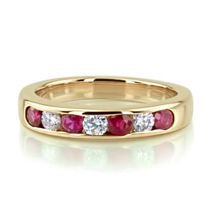 14K white gold Channel Set Round Ruby & Diamond Anniversary Band - alternate view 3