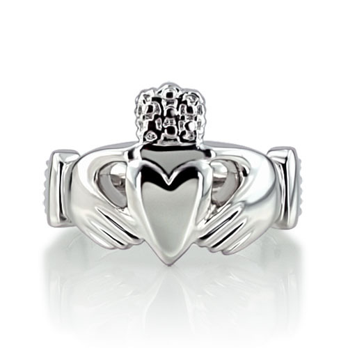 14K white gold Plain Claddagh Men Ring - alternate view 3