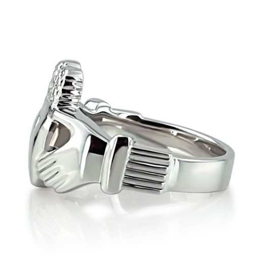 14K white gold Plain Claddagh Men Ring - alternate view 4