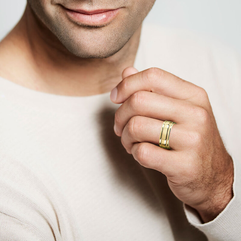 14K yellow gold 7mm. high polish basic-carved-square-wedding-band - alternate view 3
