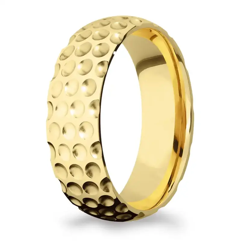 14K yellow gold 7mm. high polish Golf-Ball-Design-Wedding-Band - main view