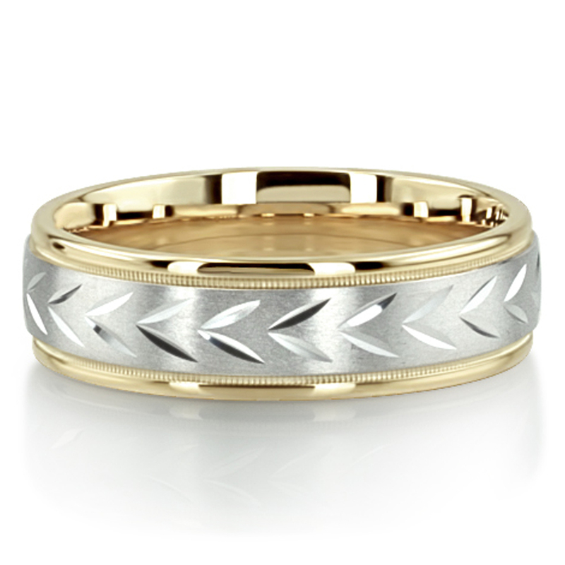 10K yellow-white-yellow gold 7mm. satin finish diamond-cut-wedding-band - alternate view 3