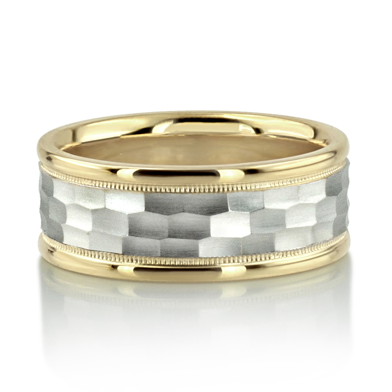 10K yellow-white-yellow gold 8mm. same as picture diamond-carved-wedding-band - alternate view 4