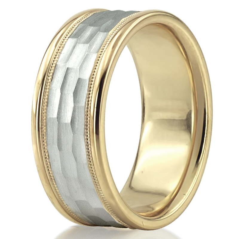 10K yellow-white-yellow gold 8mm. same as picture diamond-carved-wedding-band - alternate view 5