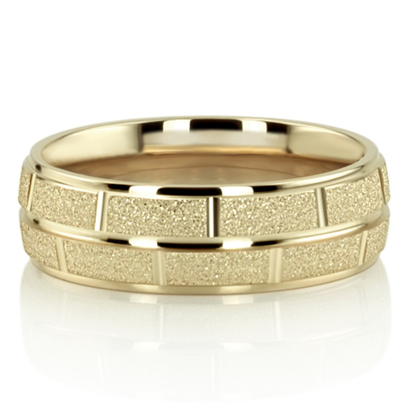 10K yellow gold 7mm. stone finish diamond-carved-wedding-ring - alternate view 3