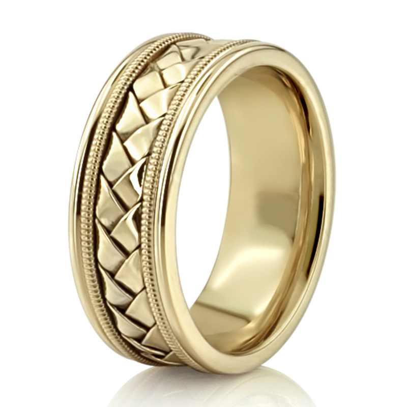 10K yellow gold 8mm. high polish hand-made-woven-wedding-band - alternate view 8