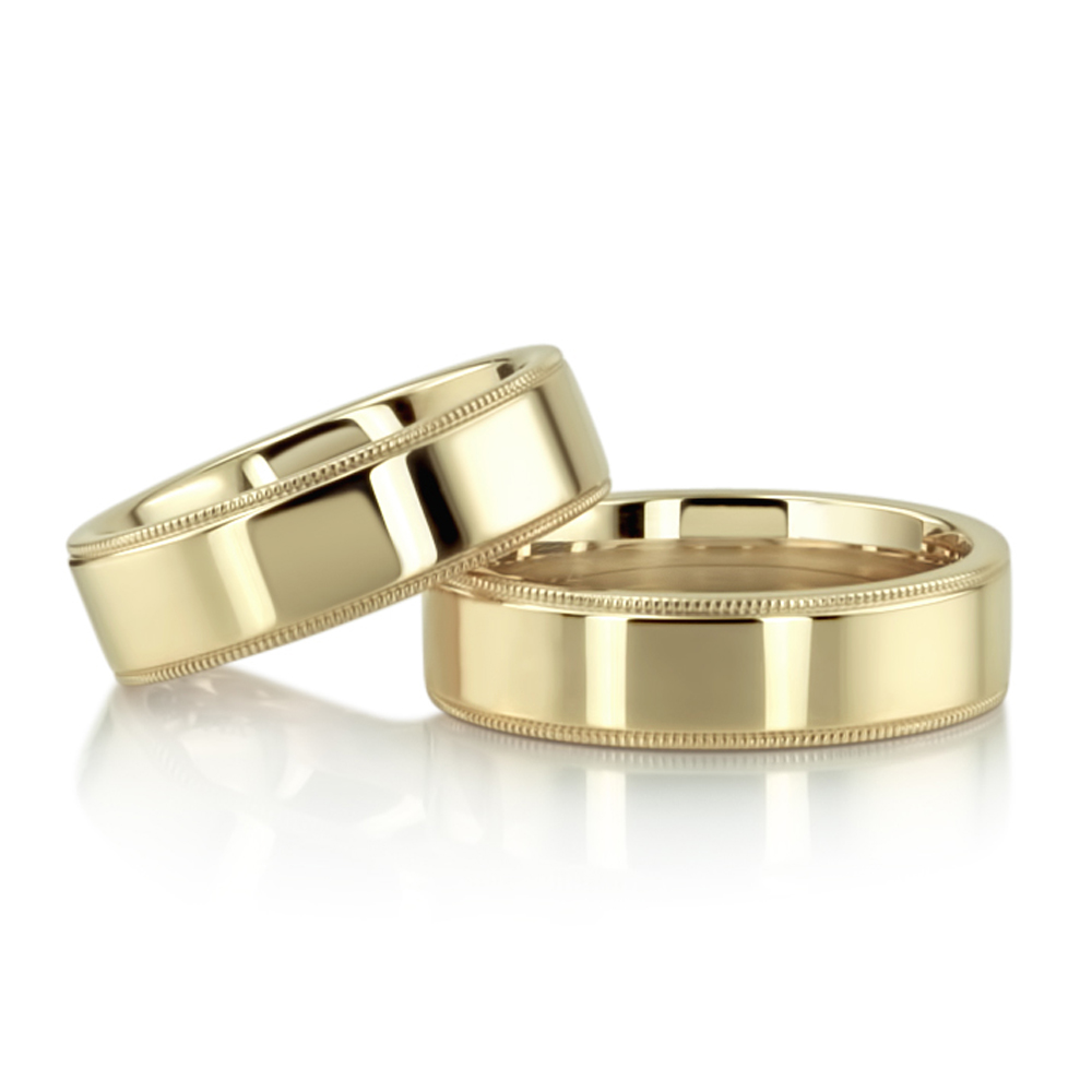 Flat Milgrain Comfort Fit Wedding Band Set