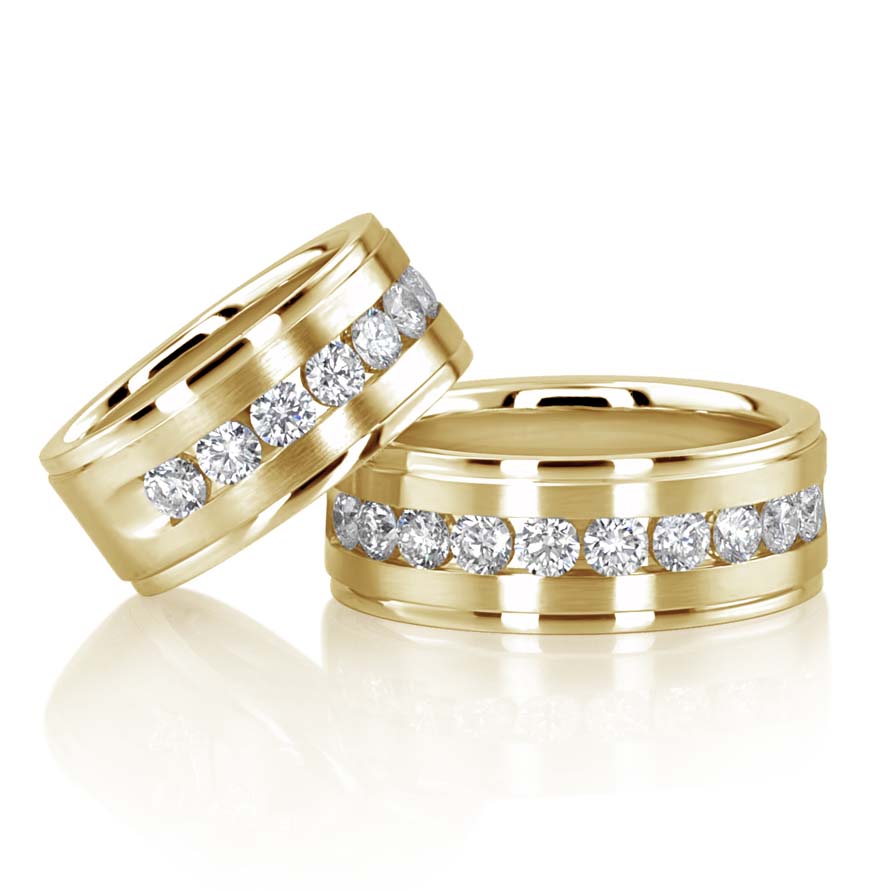 Step Edge Channel Diamond Wedding Band Set