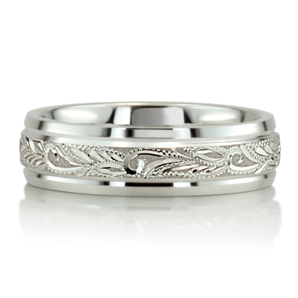 Extravagant Satin Finish Hand Engraved Wedding Ring  - view 6