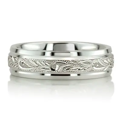 Extravagant Satin Finish Hand Engraved Wedding Ring  - view 6 of 7