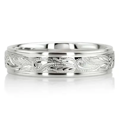Extravagant Satin Finish Hand Engraved Wedding Ring  - view 7 of 7