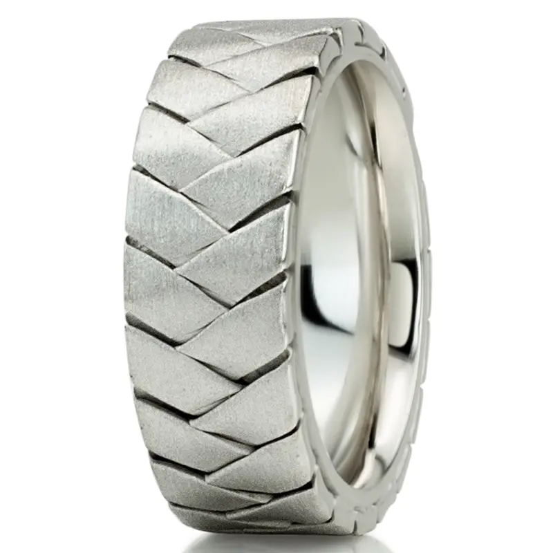 10K white gold 8mm. satin finish hand-made-hand-woven-wedding-band - alternate view 9