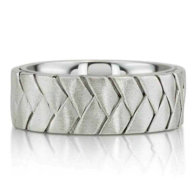 10K white gold 8mm. satin finish hand-made-hand-woven-wedding-band - alternate view 7