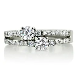 "You & Me" Split Shank Two Stone Prong Set Diamond Ring (0.92 ct.tw) thumbnail 4